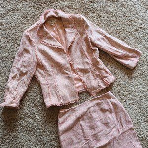 Vintage 1970' Lillie Rubin Blush Pink Fringe 100% Silk Blazer Skirt Set